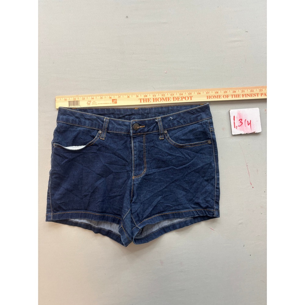 Faded Glory Womens Size 12 Dark Wash Denim Shorts Stretch Mid Rise Mini Jean